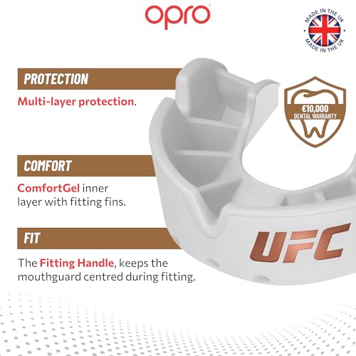 OPRO Bronze Level Youth UFC Moldable Mouth Guard, Essential Fit (White) - color: Ufc - White, size: Youth