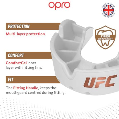 OPRO Bronze Level Youth UFC Moldable Mouth Guard, Essential Fit (White) - color: Ufc - White, size: Youth