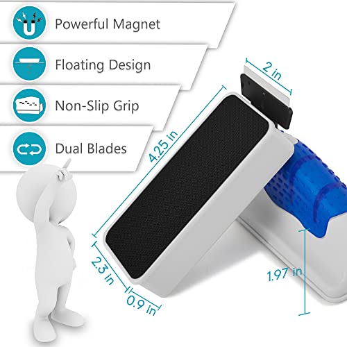 Magnetic Aquarium Fish Tank Glass Algae Scrapers Glass Cleaner Scrubber Clean [Blades Attachment, Floating, Scratch-Free, Non-Slip, Magnetizing] L - color: Dark Blue
