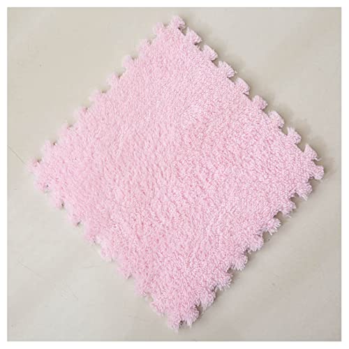 12 Pieces Thickened Plush Foam Interlocking Floor Mat,Fluffy Square Foam Tiles with 12 Edgings,Soft Anti-Slip Puzzle Area Rug Playmat for Bedroom,12X12inch,12 Tiles/11.6 Sq.Ft,Pink - color: Pink