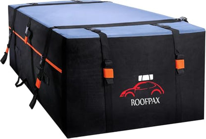 RoofPax 23 cft. Extra Waterproof Rooftop Cargo Carrier Bag, Double Weatherproof Zippers,10 Heavy-Duty Tie-Down Straps fit Cars with/Without a Rack or Side Rails, Safety Hooks Included - size: 23 Cubic feet