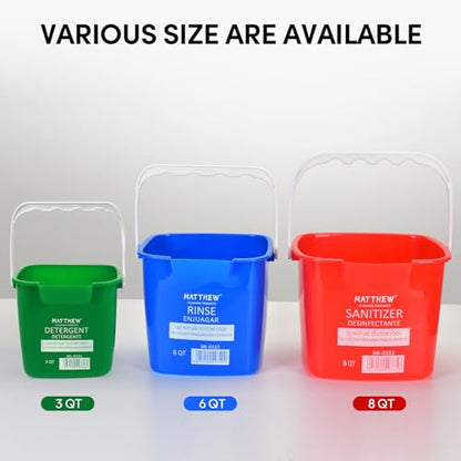 Matthew Red&Green&Blue Detergent and Sanitizing Cleaning Bucket 3 Quart Cleaning Pail,Set of 3 Square Containers,Built-In Spout w/Handle,Wash Rinse Sanitize Handwash Bucket,Incl.3Pcs Microfiber Cloths - color: Red&green&blue, size: 3 Quarts-3Pack