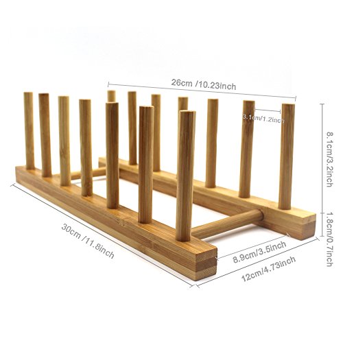 INNERNEED Bamboo Wooden Plate Racks Dish Stand Holder Kitchen Storage Cabinet Organizer for Dish/Plate/Bowl/Cup/Pot Lid/Cutting Board (Pack of 4) - size: Pack of 4