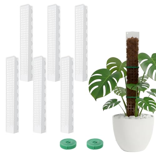 6 Pcs 24 Inch Plastic Moss Pole for Plants Monstera, Transparent White Large D Shaped Plant Support for Climbing Indoor Plants Ideal for Sphagnum Moss