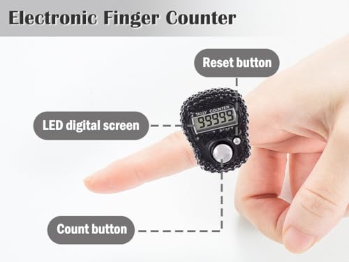 8PCS Electronic Finger Counter, Electronic Handheld Tally Counter, Digital Electronic Tasbeeh Counters, Manual Digital Clicker, for Row People, Score, Inventory, Store (Black, White)