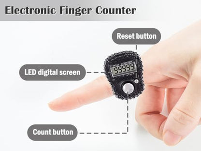 8PCS Electronic Finger Counter, Electronic Handheld Tally Counter, Digital Electronic Tasbeeh Counters, Manual Digital Clicker, for Row People, Score, Inventory, Store (Black, White)