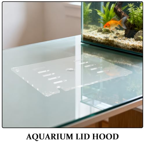Clear Fish Tank Lid - 7.1x5.5Inch Acrylic Anti Jumping Aquarium Cover with Hole - Transparent Top Hood Grid Panel for Turtles Reptiles Shrimp Jump