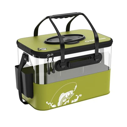 Fishing Bucket Foldable， 6Gallon/8Gallon/10Gallon,Live Fish Container Multi-Functional Live Fish Bait Bucket,for Fishing, Camping, Moving - color: Green