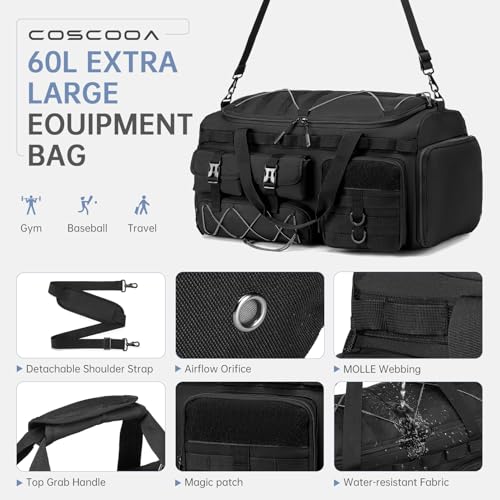 60L Gym Bag with Shoe Compartment 3 in 1 Tactical Duffle Bag - color: Khaki, size: 60L