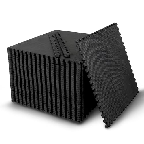 BODYTECH Interlocking EVA Soft Foam & Rubber Floor Mats 18"x18"x1/2", 32 Tiles(72 sqft), Black - Ideal for Home Gym, Kids Playroom, Workout & Pool | Shock - Absorbent, Waterproof Black