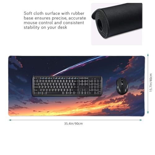 XXL Gaming Mouse Pad 35.4 x 15.7 Inch, Large Desk Mousepad with Comet Design, Water-Resistant Surface, Stitched Edges, Non-Slip Rubber Base Desk Mat - color: Comet