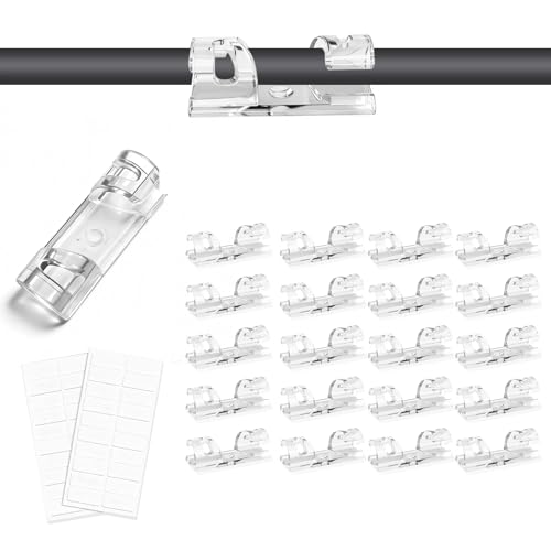 Adhesive Cable Wire Clips Clear (20 PCS) with Screw Holes - Strong Sticky or Screw-Mountable Cord Holders for Wall, Under Desk, Car, PC & Ethernet Cords, Indoor/Outdoor Christmas Lights Organizer - size: 20PCS