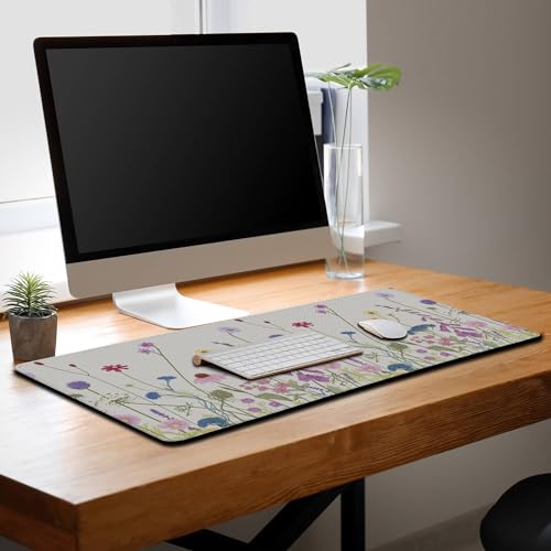 Desk Mouse Pad Flower Keyboard Mat, Mouse Pads Office Desk Pad, The Mousepad Non-Slip Rubber Base Waterproof with Stitched Edges, 35.4" X 15.7" for Work/Game/Office/Home Floral Nature Plant - color: Nature Plant