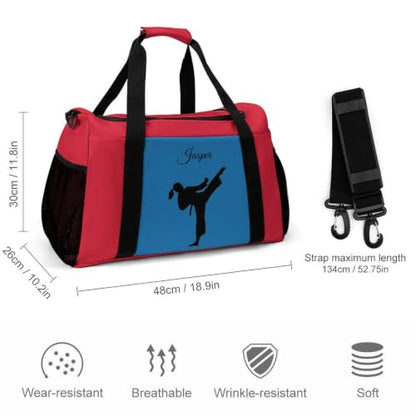 Custom Name Taekwondo Karate Duffle Bag,Personalized Martial Arts Gear Bag for kids Boy Girls,Water-Resistant Sparring Equipment Red - color: Taekwondo Karate-12