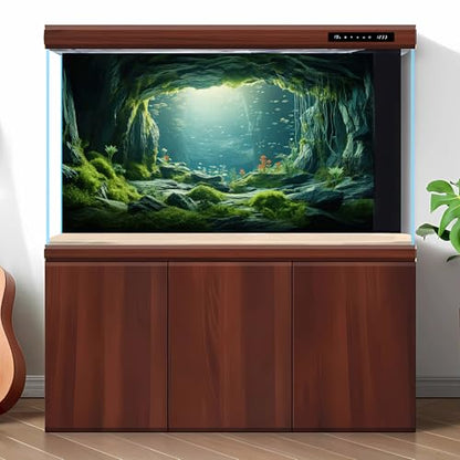 Underwater Aquarium Background Undersea Cave Large Rocks Fish Tank Background Aquatic Plant Lush Green Moss Terrarium Backgrounds Ocean Seabed Caves Landscape Reptile Tank Backgrounds 48x20in - size: 48(W)x20(H)inches/ 120(W)*50cm(H)