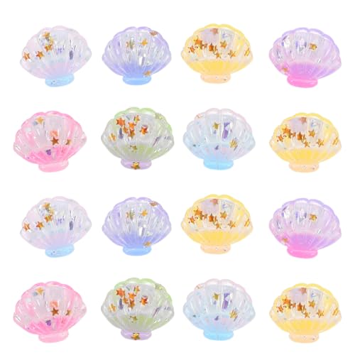 BESPORTBLE Mini Ocean Resin Animals: 16Pcs Luminous Simulated Shell with Pearl Mini Resin Ocean Landscape Decorative Shell Ornaments for DIY Aquarium Potted Micro Fairy Garden Dollhouse