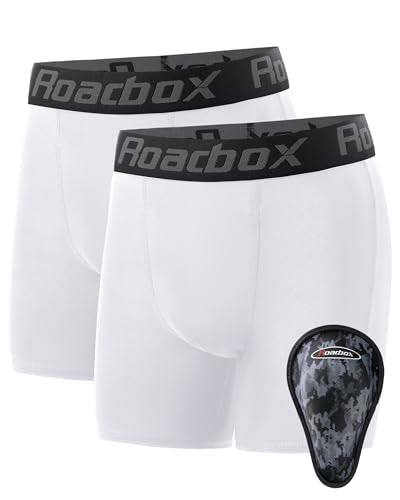 Roadbox Boys Youth Compression Shorts with Athletic Cup Baseball Football - color: 2 Pack: White+white(1 Cup), size: X-Large