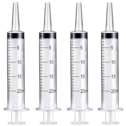 20ml Plastic Syringe Without Needle for Liquid - Measuring Syringes with Caps , Separate Sterile Packaging , Pet Medicine Small Syringe for Cats and Dog - 20 ml 4Pack