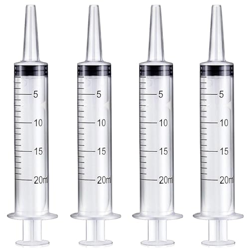 20ml Plastic Syringe Without Needle for Liquid - Measuring Syringes with Caps , Separate Sterile Packaging , Pet Medicine Small Syringe for Cats and Dog - 20 ml 4Pack