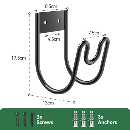 Black Metal Garden Hose Holder - Wall Mounted Water Hose Holder - Hose Hanger Heavy Duty for Water Hose Extension Cords Vacuum Hose (1 Pack)