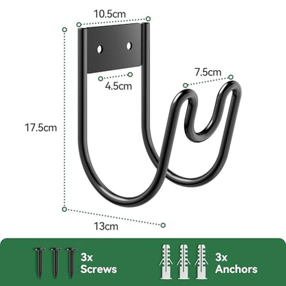 Black Metal Garden Hose Holder - Wall Mounted Water Hose Holder - Hose Hanger Heavy Duty for Water Hose Extension Cords Vacuum Hose (1 Pack)