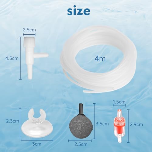 13 Feet Aquarium Airline Tubing Kit with Air Stones, Check Valves, Suction Cups & Connectors – Complete Air Pump Accessories for Fish Tank Aeration