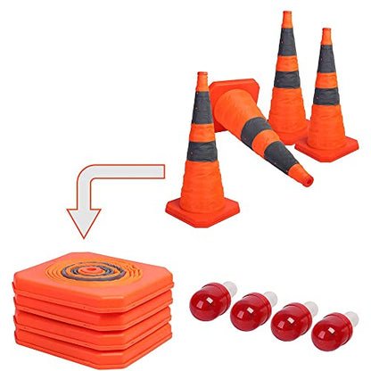 Sunnyglade 4 Pack 28 inch Collapsible Traffic Cones with LED Light Orange | Orange Collapsible Traffic Cones with Reflective Bands Led Lights High-Visibility Oxford Fabric for Parking and Road Safety