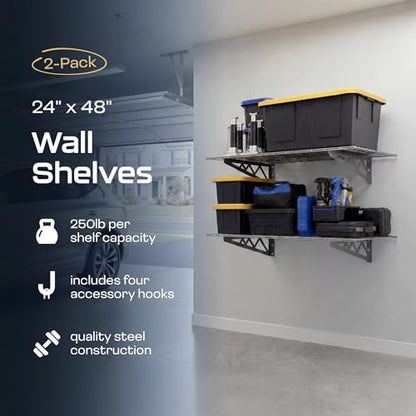 MonsterRax 24x48 White Garage Wall Shelf 2-Pack, 500lb, Hammertone - color: Hammertone, size: 24"x48"