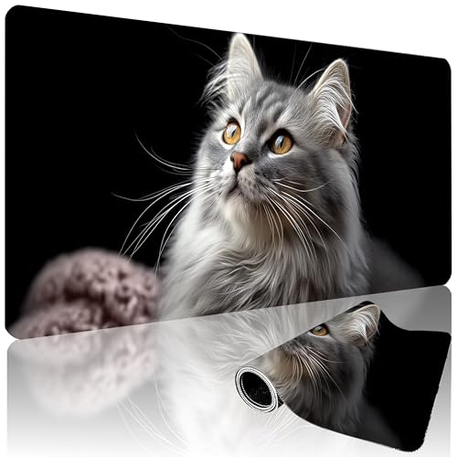 XXL Gaming Mouse Pad 35.4 x 15.7 Inch, Large Extended Desk Mousepad with Cat Design, Water-Resistant Surface & Stitched Edges, Non-Slip Rubber Base Desk Mat for Gaming, Office & Home - color: Cat