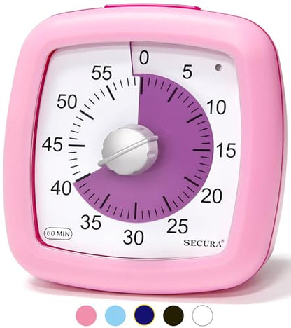 Secura 60-Minute Visual Timer, Silent Study Timer for Kids and Adults - color: Pink