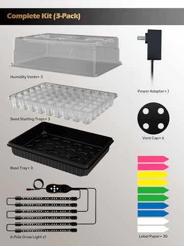 Seed Starter Tray with Full Spectrum Grow Light,54-Cell*3 Pack Seed Starter Kit with Humidity Dome,6-Setting Auto Timer,Adjustable Brightness for Indoor Plant (3-Pack) - style: 3-Pack