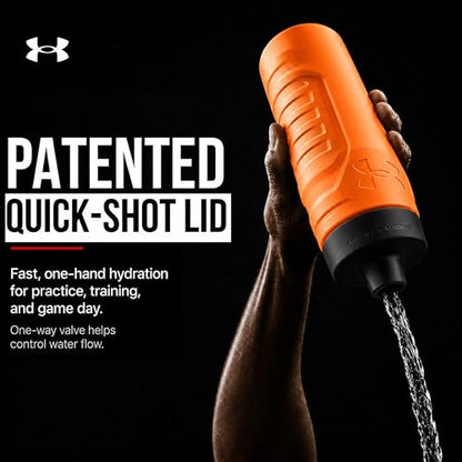 Under Armour Squeeze Water Bottles, 32 oz Water Bottles, Sideline Sports Water Bottle with Quick-Shot Lid, Quick & Easy Hydration, Gym Water Bottles, Squeeze Bottle, 1 32oz Bottle - color: Blaze Orange