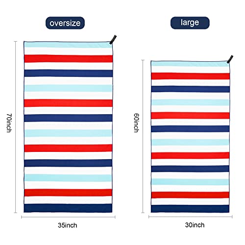Exclusivo Mezcla Microfiber Quick Dry Oversized Beach Pool Towel - color: Stripe-navy, size: 35" x 70"