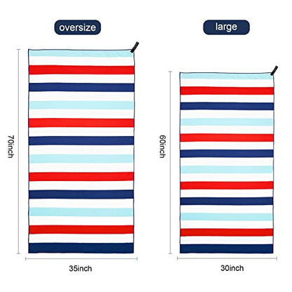 Exclusivo Mezcla Microfiber Quick Dry Oversized Beach Pool Towel - color: Stripe-navy, size: 35" x 70"