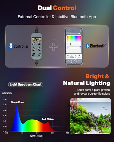 Pawfly Aquarium Light for Plants, 14 W Bluetooth Fish Tank Light, Full Spectrum Aquarium Lights for 12"-18" Fish Tanks, Extendable 24/7 LED Lights with Timer Modes & Adjustable Brightness - size: 12"-18"