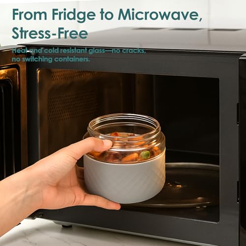 24 oz Glass Lunch Bowl Container with Lid | Leak & Spill Proof, BPA-Free, Microwave & Dishwasher Safe, Airtight Meal Prep & Food Storage Jar for Lunch, Salad, Soup, Overnight Oats, Stew, Yogurt