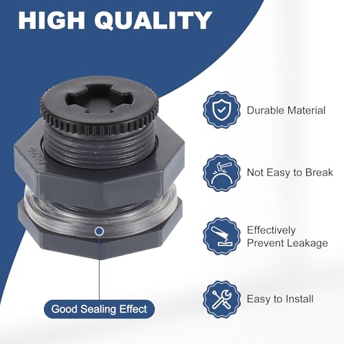 uxcell Bulkhead Fitting with Plug, 1" NPT Bulkhead Water Tank Connector for Garden Hose Adapter Water Tank Aquariums, Grey