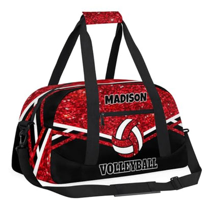 Personalized Sports Volleyball Bag, Red Glittering with Black | Custom Team Name Gym Sport Duffel Bag Weekender Bags Travel Duffel Bag - color: Red Black