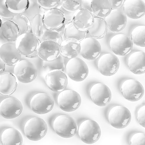 FUTUREPLUSX 1Lb Flat Glass Marbles, Clear Flat Gems Transparent Aquarium Pebbles Vase Filler Beads Table Scatters - color: Transparent
