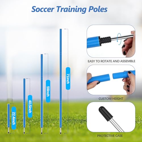 Haootadiy Soccer Agility Training Poles Equipment |Adjustable Soccer Equipment for Training Includes 6 Flexible Agility Poles - color: Multicolour
