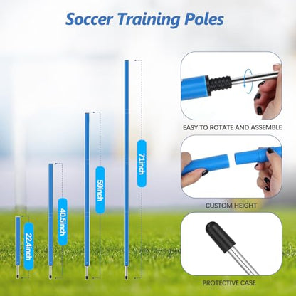 Haootadiy Soccer Agility Training Poles Equipment |Adjustable Soccer Equipment for Training Includes 6 Flexible Agility Poles - color: Multicolour