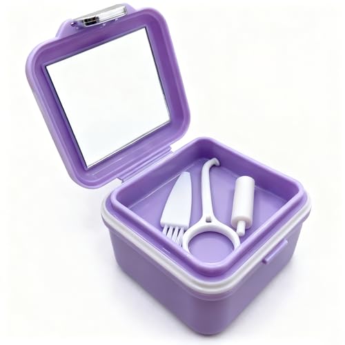 Denture Bath Case, Denture Soaking Container Denture Cup Soaking Holder Mouth Guard Denture Box Denture Baths Cleaning with Lid Retainer Case （Purple） - color: pruple