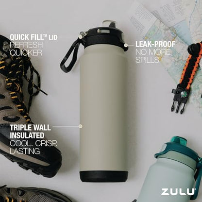 ZULU Powerfill Pro 40oz Stainless Steel Sip or Chug Water Bottle, Ash - color: Ash, style: 40oz