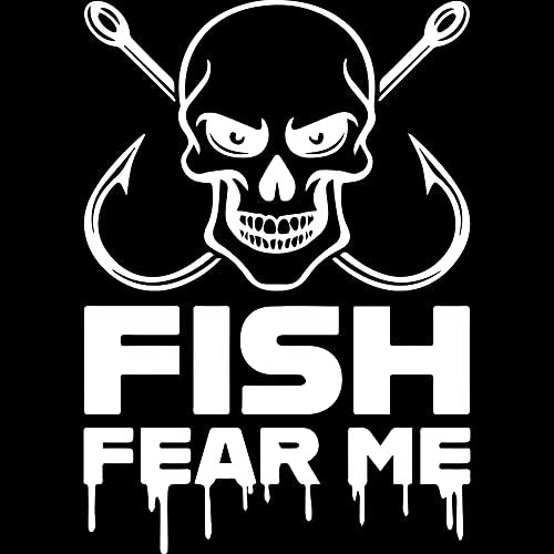 Fish Fear Me Skull And Fish Hooks (White) (Set Of 2) Premium Waterproof Vinyl Decal Stickers For Laptop Phone Accessory Helmet Car Window Bumper Mug Tuber Cup Door Wall Decoration - color: WHITE, size: 13.5 inches x 19"