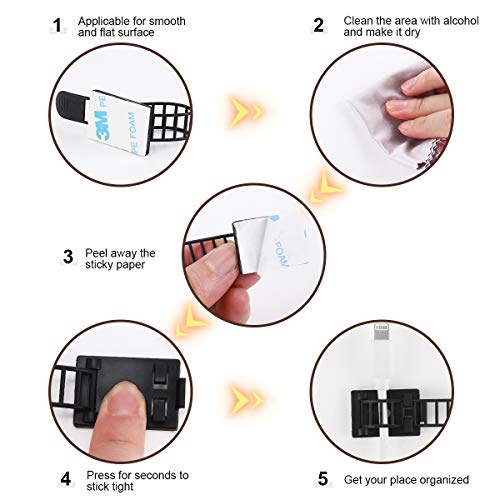 50Pcs Adhesive Cable Management Clips with 50Pcs Zip Ties, Adjustable Nylon Cable Strap Ties Wire Clips Clamps Organizer with Strong Adhesive Tape, Extra Screw & Hole - 3.35 Inch Black - color: Black, size: M-50pcs
