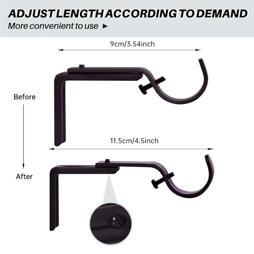 Curtain Rod Bracket Heavy Duty Adjustable Window Hardware Rod Holders Hanger for 1 inch Rods, Set of 3 (Bronze-Adjustable) - color: Bronze-Adjustable