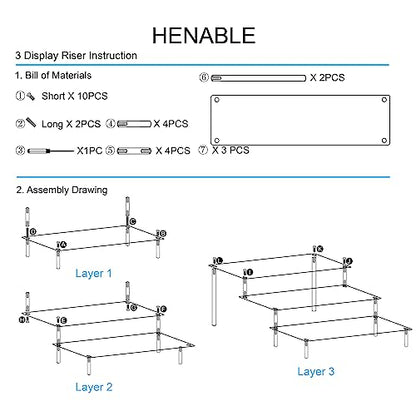 HENABLE Large Acrylic Display Risers, Perfume Stand Organizer, Clear Acrylic Shelf Risers for Display Stands for Food, Tabletop Use, Amiibo Funko POP Figure, 3 Tier Clear Cupcake Stand Risers