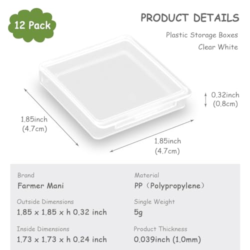 12 Pieces Square Empty Mini Clear Plastic Storage Containers (1.85 x 1.85 x 0.32 inch) with Lids for Tiny Items and Other Craft Projects - size: 1.85 x 1.85 x 0.32 Inch