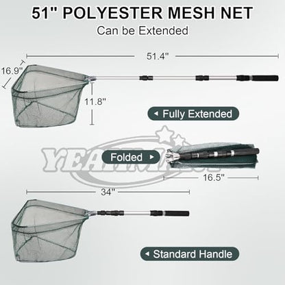 Yeahmart Fishing Landing Net with Telescopic Aluminum Handle Pole, Collapsible Nylon Mesh Minnow Fish Net for Saltwater & Freshwater, Portable Fishing Gear for Kids, Men, Women, Extends 21-75 Inches