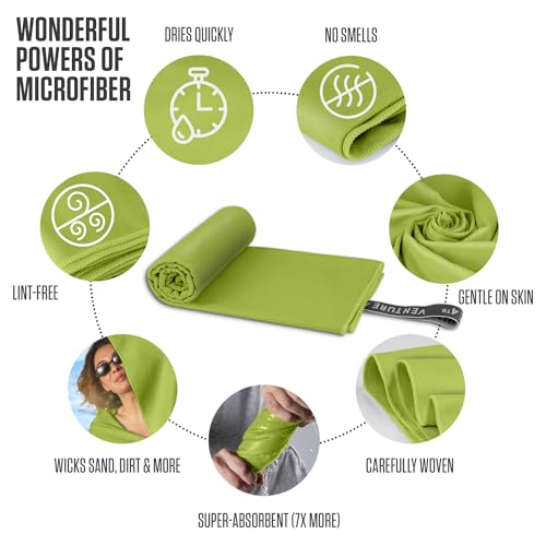 VENTURE 4TH Quick Dry Microfiber Towel for Camping & Gym - Lime Medium - color: Lime, size: 40.00" x 21.00"